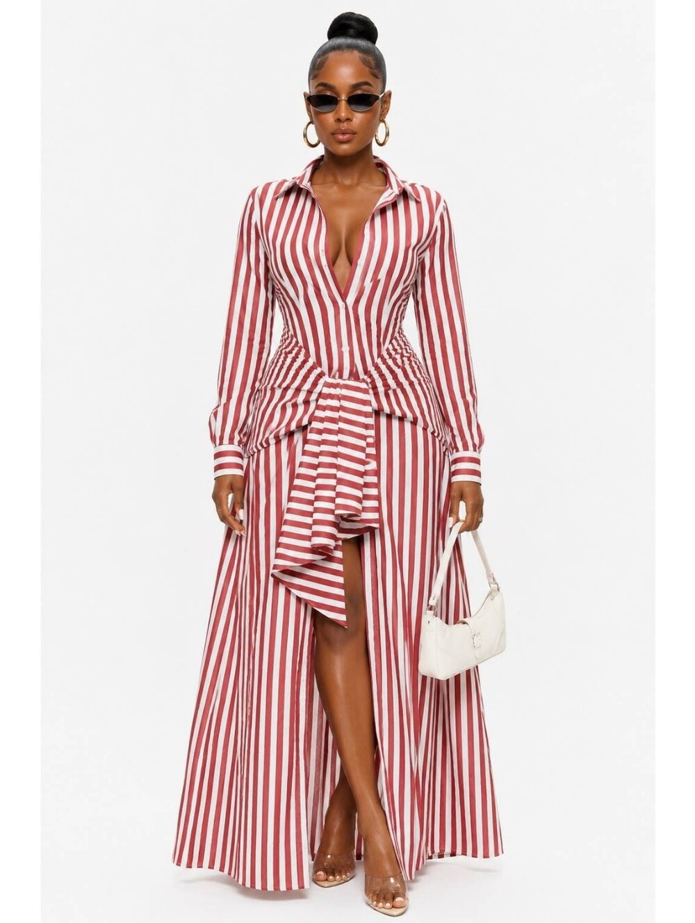 Striped Red and White Maxi Shirt Dress